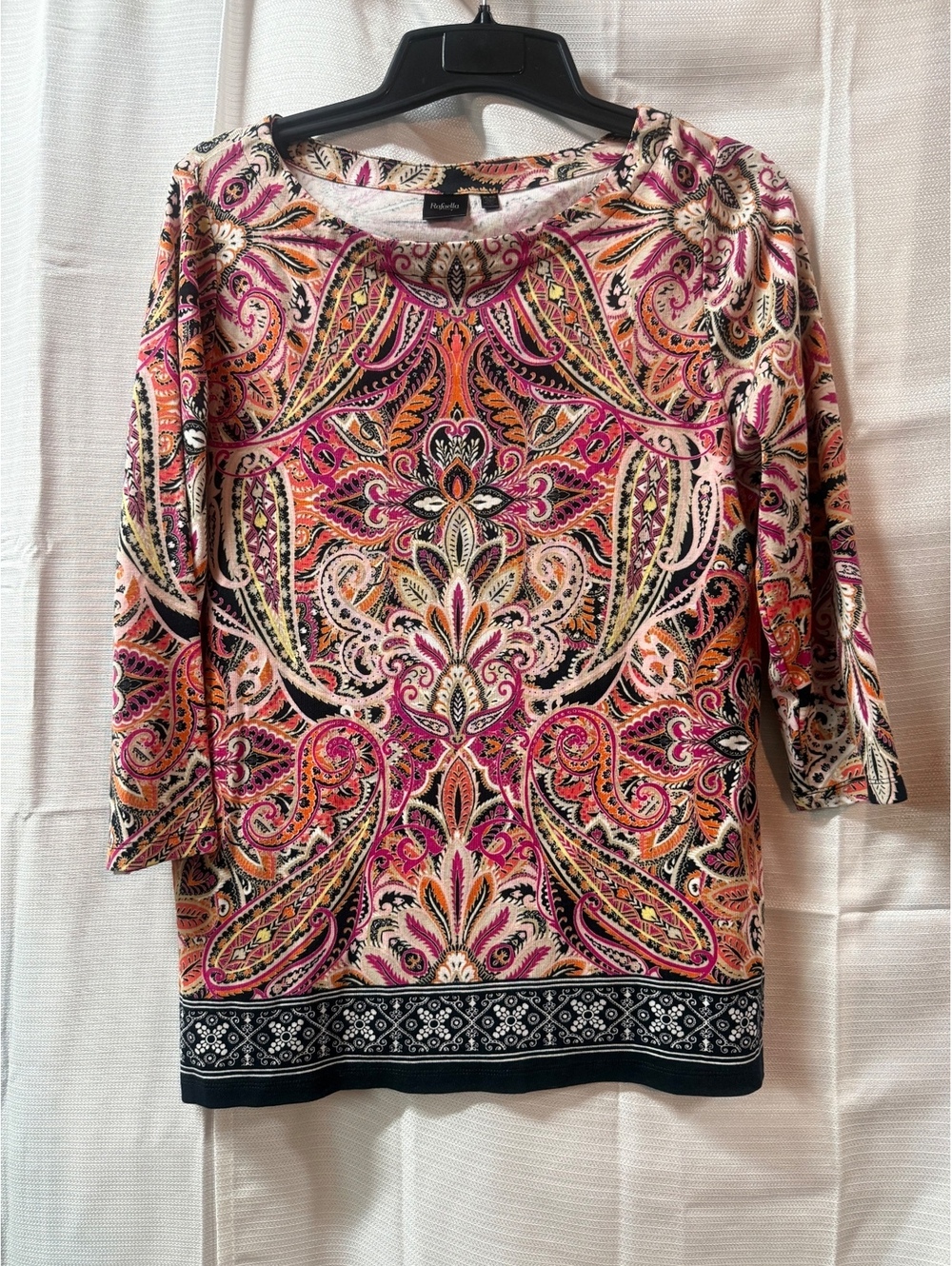 Rafaella Women's 100% Cotton Paisley Print 3/4 Sleeve Top XL